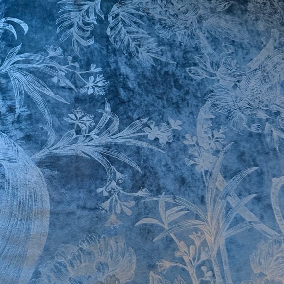 Christian Siriano Blue Velvet Floral Bird Curtains Set of 8 Panels 38” W x 84” L - Picture 5 of 14